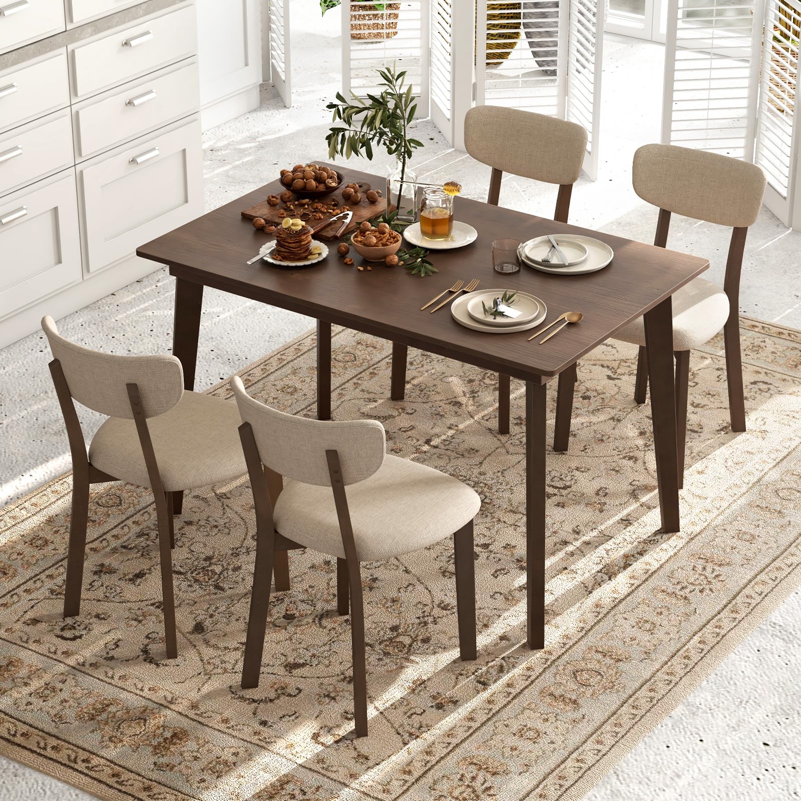 Tangkula Dining Table Set for 4 Dinette Set with Table and 4 Padded Seat